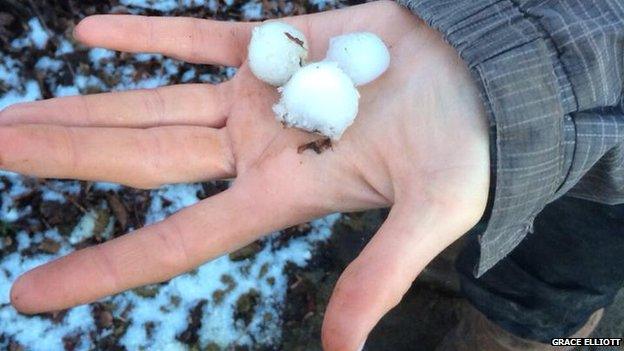 Large hailstones fell in Camrose, Pembrokeshire, in Wales