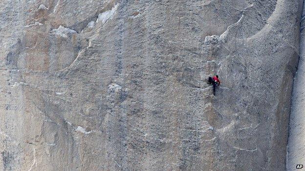 Scaling El Capitan, gripping by finger tips