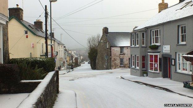 Hail stones on Market Street in Newport, Pembrokeshire