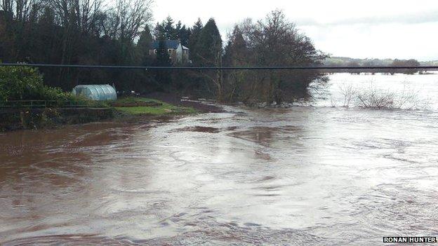 The River Usk flooding in Llanarth