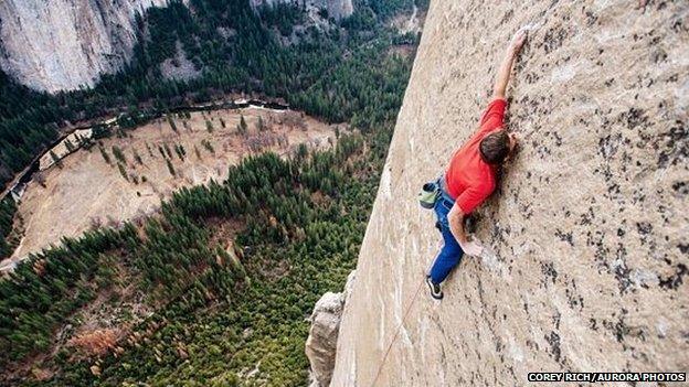 Scaling El Capitan, gripping by finger tips