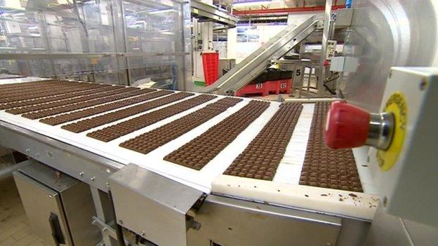 Chocolate on production line