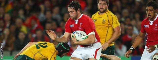 Ryan Jones played at number eight for Wales in their 2011 Rugby World Cup third-place play-off defeat to Australia