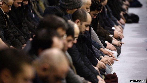 Muslims gather in the Grande Mosquee in Strasbourg