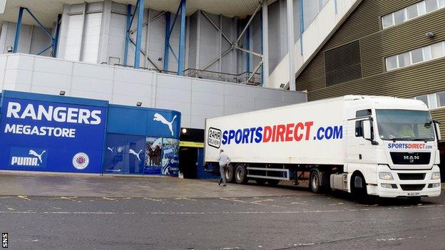 Sports Direct have lodged advance notices of loan securities against Ibrox and Murray Park