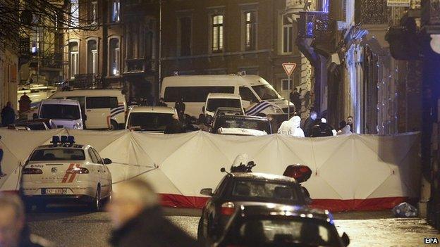 Forensic experts at the scene of the raid in Verviers. 15 Jan 2015