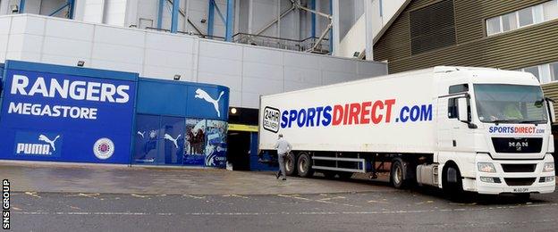 Sports Direct has lodged advance notices of loan securities against Ibrox and Murray Park