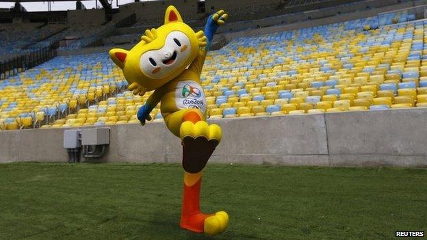 Rio Olympics mascot at Maracana stadium, 4 Dec 14