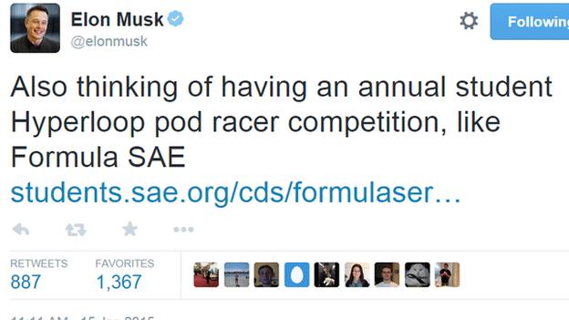 Tweet from Elon Musk