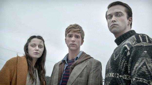 Amy (Emily Bevan), Kieren (Luke Newberry) and Simon (Emmett J Scanlan)