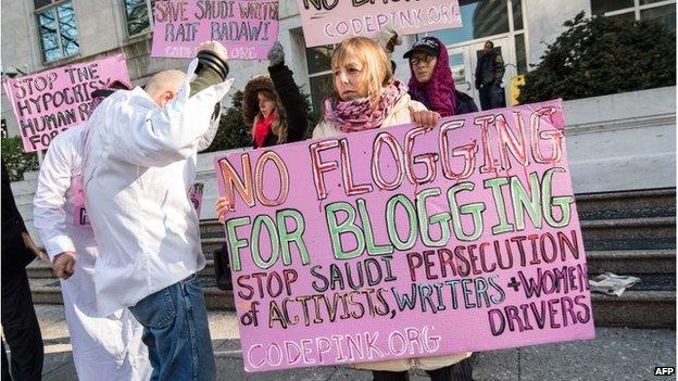 Protest against Saudi flogging outside the Saudi embassy in Washington DC, 15 January 2015