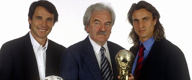 David Ginola joined presenter Des Lynam and pundit Alan Hansen during BBC Sport's coverage of the France 98 World Cup