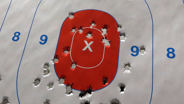 A target at the Metro Shooting Supplies indoor gun range in Bridgeton, US.