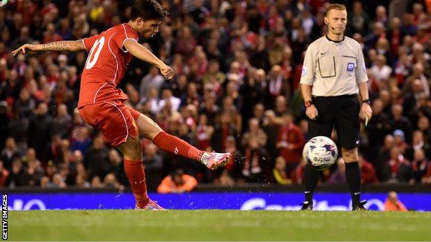 Suso scores during the penalty shoot-out victory over Middlesbrough