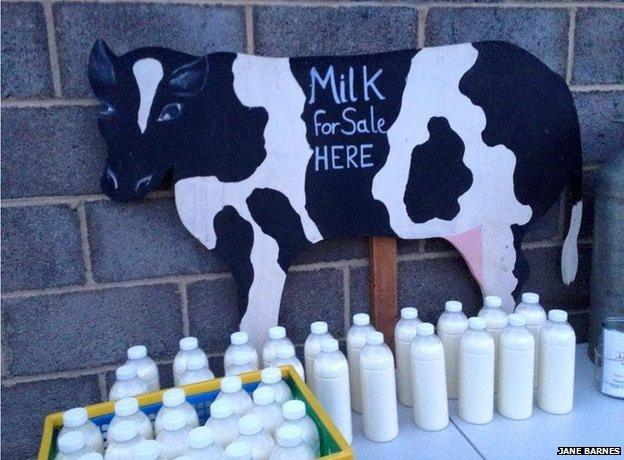 Milk for sale at the farm in Somerby