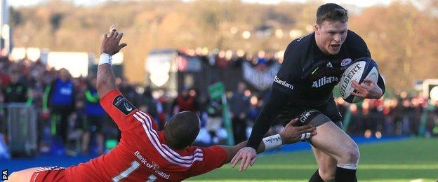 Chris Ashton scores his second try for Saracens against Munster