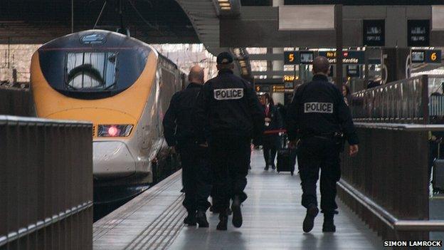 Police at a Eurostar train