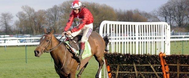 The New One, ridden by Sam Twiston-Davies for father Nigel, wins the Champion Hurdle Trial at Haydock