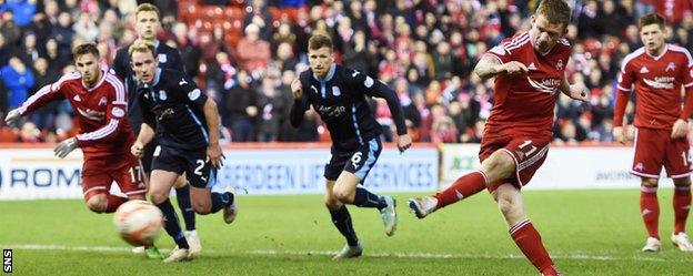 Jonny Hayes scores from the penalty spot for Aberdeen