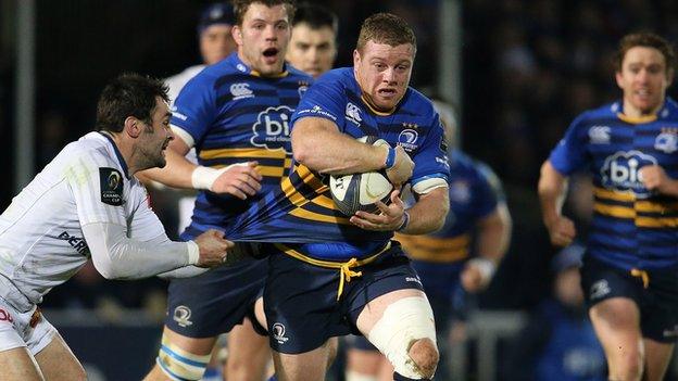 Castres's Thomas Combezou attempts to halt Leinster's Sean Cronin