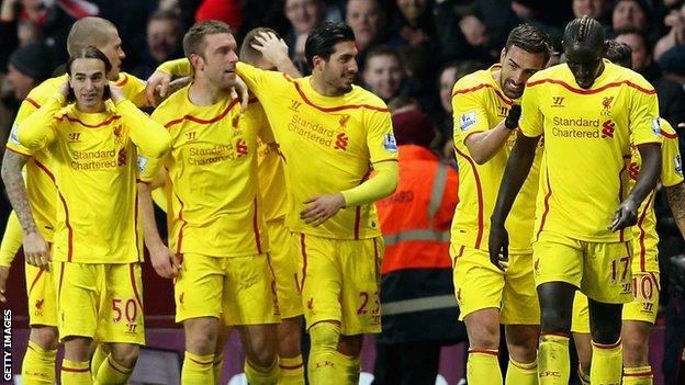 Liverpool players celebrate during the win over Aston Villa