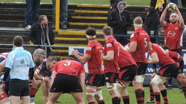 Jersey line-out against Doncaster Knights at Castle Park