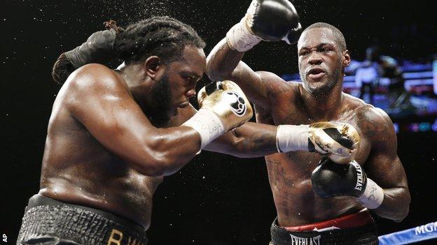 Deontay Wilder (right) on the way to beating Bermane Stiverne