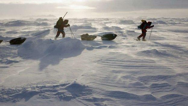 Conrad Dickinson at the South Pole during a previous expedition