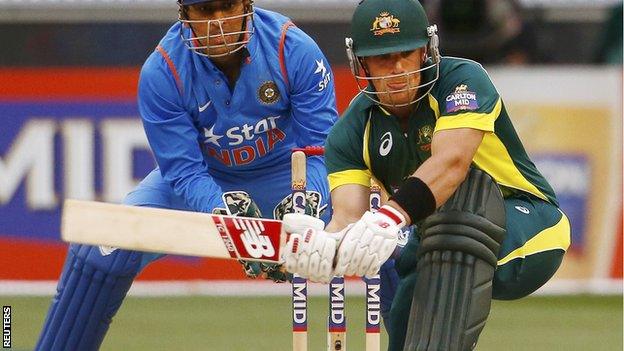 Aaron Finch batting against India at the MCG