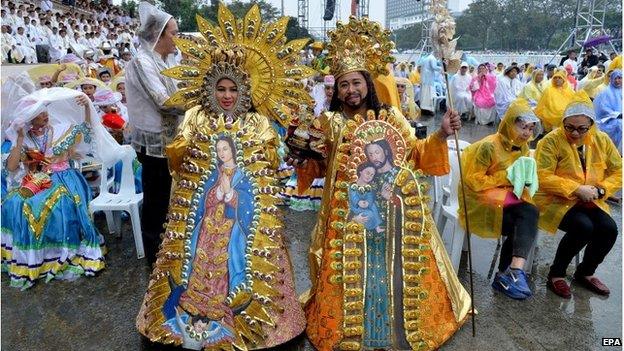 Dancers attend Mass at Quirino grandstand in Rizal Park, Manila, Philippines.