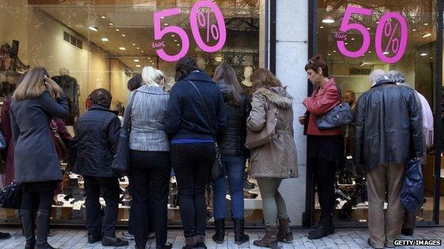 Shoppers in the winter sales in Athens, Greece