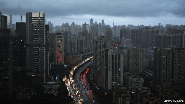 Clouds cover the city's skyline in the Chinese city of Guangzhou