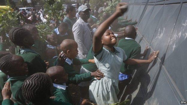 Pupils protesting at Lang'ata school