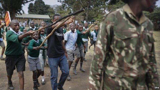 Pupils protesting at Lang'ata school