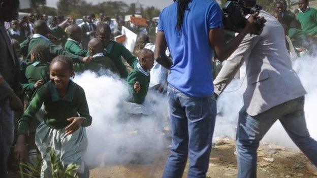 Pupils protesting at Lang'ata school