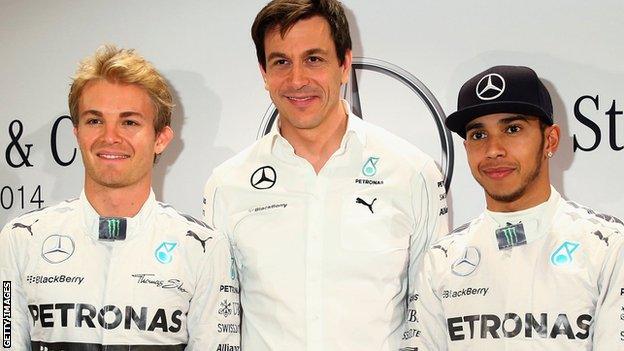 Nico Rosberg, Toto Wolff and Lewis Hamilton