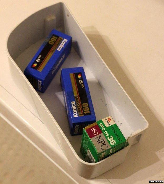 Film canisters in a fridge