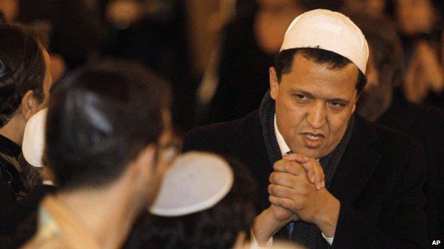 Hassen Chalghoumi at a ceremony at the Grand Synagogue in Paris, France, for all the victims of the recent attacks in Paris