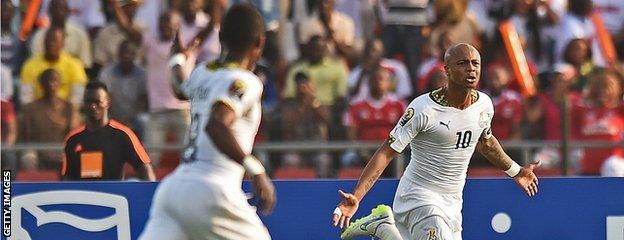 Andre Ayew wheels away in delight after scoring a first-half penalty