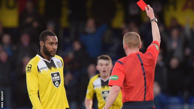 St Mirren striker Yoann Arquin was sent off against the club he left this month