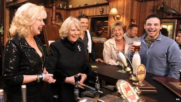 Anne Kirkbride when the Duchess of Cornwall visited the set of Coronation Street