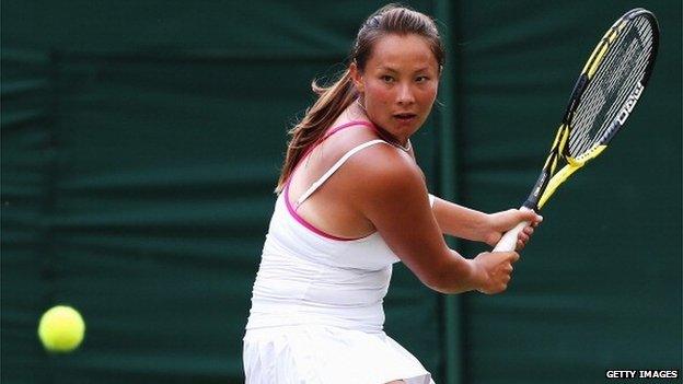 British number 6 Tara Moore plays at Wimbledon