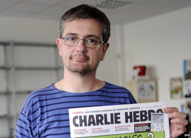 Stephane Charbonnier, golygydd y cylchgrawn ddychanol Charlie Hebdo, gafodd ei ladd ym Mharis