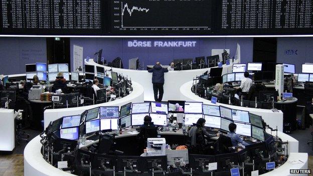 Traders at the Frankfurt Stock Exchange