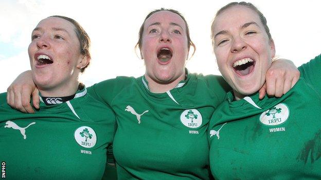 Ireland's Ailis Egan, Gillian Bourke and Niamh Briggs