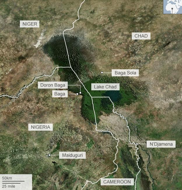 Map showing area around Lake Chad