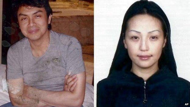 In this combo photograph of scanned prints released on Thursday, Nov. 9, 2006, by the Mongolian consulate in Malaysia, an undated passport photograph of Mongolian model Altantuya Shaariibuu, right, is seen beside an undated picture of Malaysian political analyst Abdul Razak Baginda.