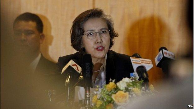 UN Special Rapporteur Yanghee Lee at a news conference in Yangon, Myanmar (21 Jan 2015)