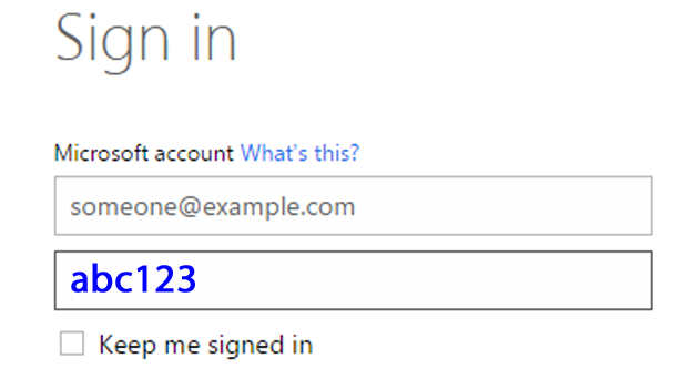 The phrase abc123 is used to login to a Hotmail account