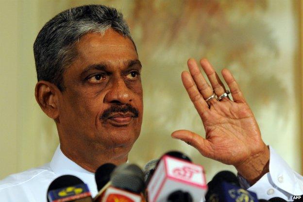 Former Sri Lankan army chief Sarath Fonseka addresses journalists in Colombo - 14 June 2012